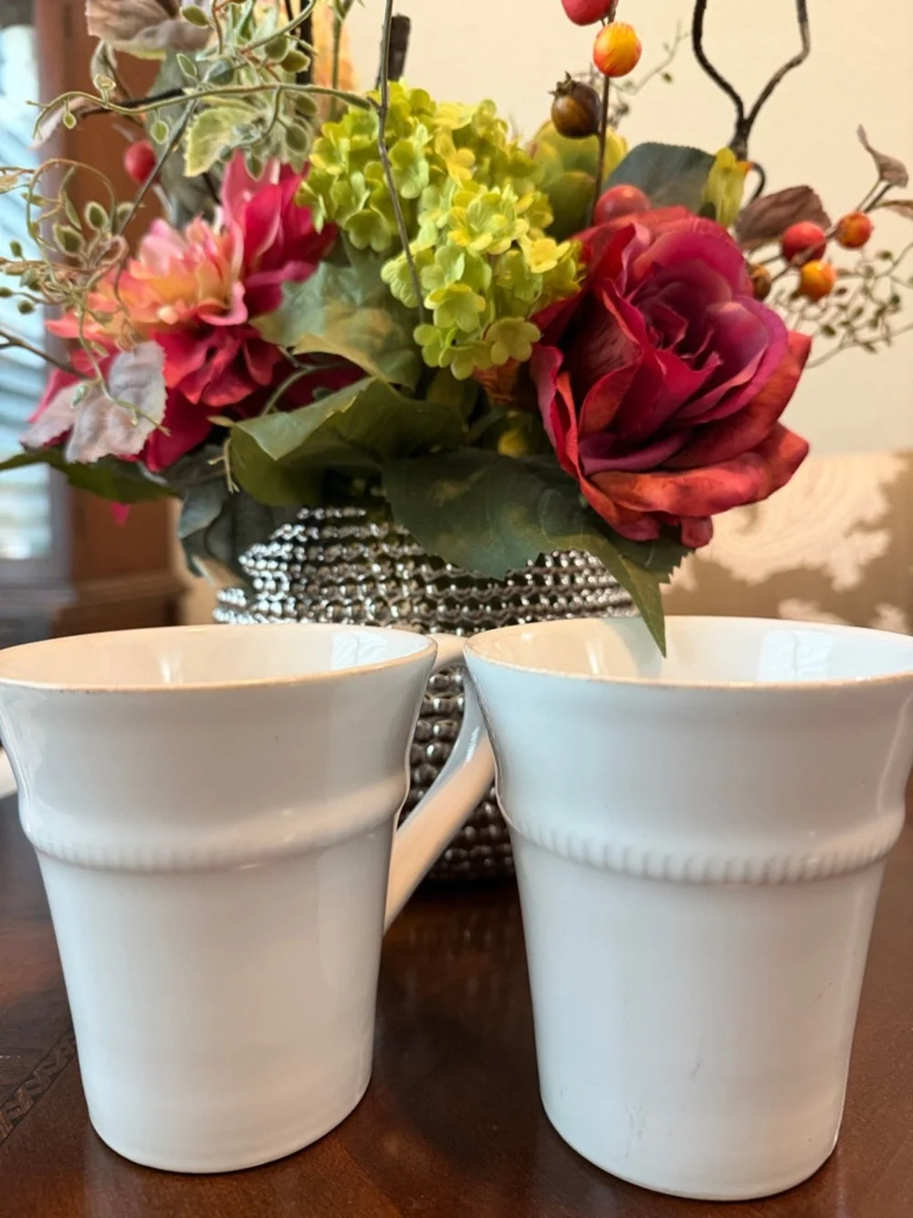 Pottery Barn White Ribbed Mugs - Set of 2